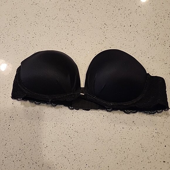Fabulous By Victorias Secret Strapless Bra 34A Black Underwire Padded Push Up - Picture 1 of 4